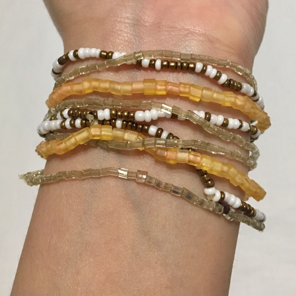 🌻 9 PCS/ Set Yellow Ribbon Stackable Bracelet - Picture 2 of 2